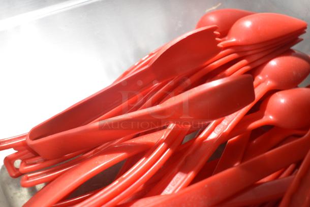 Clear Poly Bin w/ Red Spoons - Image 2 of 5
