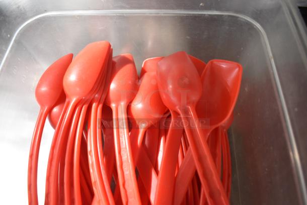 Clear Poly Bin w/ Red Spoons - Image 3 of 5