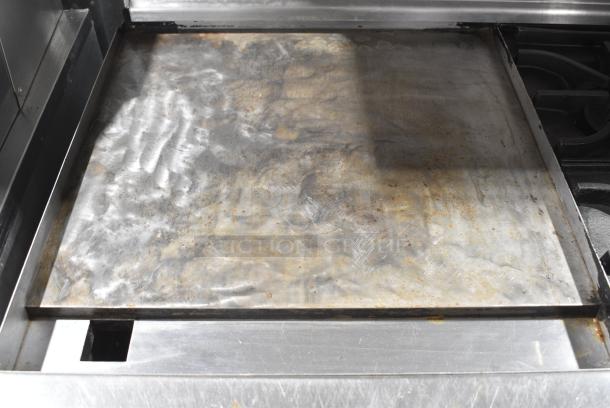 Imperial IR-6-G24 Stainless Steel Commercial Natural Gas Powered 6 Burner Range w/ Flat Top Griddle, 2 Ovens, Over Shelf and Back Splash on Commercial Casters. - Image 6 of 12