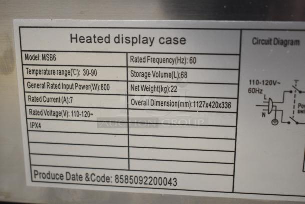MSB6 Stainless Steel Commercial Countertop Heated Display Case Merchandiser. 110-120 Volts, 1 Phase. Tested and Working! - Image 6 of 7