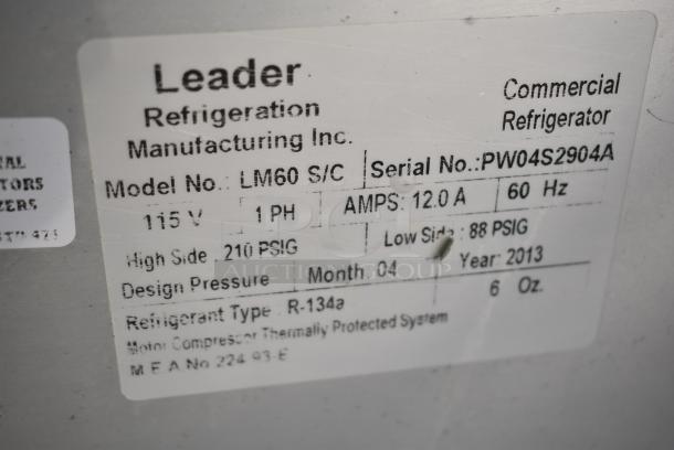 Leader LM60 S/C Stainless Steel Commercial Prep Table w/ Sneeze Guard on Commercial Casters. 115 Volts, 1 Phase. Tested and Powers On But Does Not Get Cold - Image 7 of 9