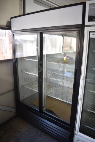 True GDM-45 Metal Commercial 2 Door Reach In Cooler Merchandiser w/ Poly Coated Racks. 115 Volts, 1 Phase. Cannot Test Due To Damaged Plug