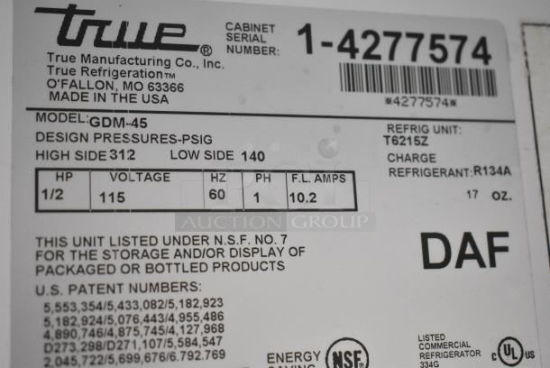 True GDM-45 Metal Commercial 2 Door Reach In Cooler Merchandiser w/ Poly Coated Racks. 115 Volts, 1 Phase. Cannot Test Due To Damaged Plug - Image 7 of 8