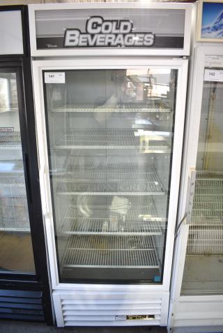 True GDM-26-LD Metal Commercial Single Door Reach In Cooler Merchandiser w/ Poly Coated Racks. 115 Volts, 1 Phase. Tested and Working!
