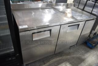 True TWT-67 Stainless Steel Commercial 2 Door Work Top Cooler on Commercial Casters. 115 Volts, 1 Phase. Tested and Working!