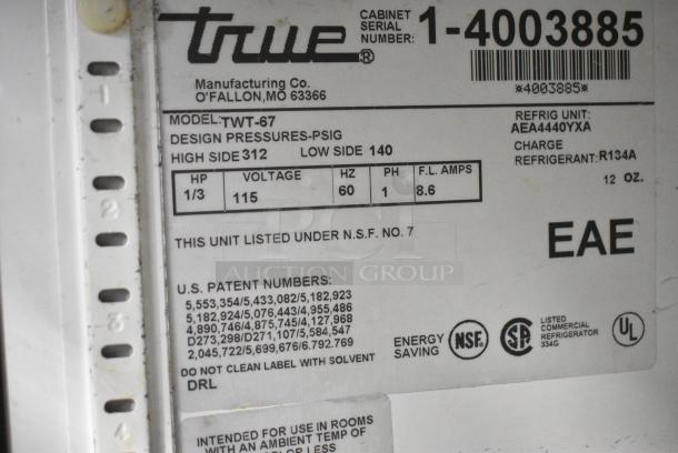 True TWT-67 Stainless Steel Commercial 2 Door Work Top Cooler on Commercial Casters. 115 Volts, 1 Phase. Tested and Working! - Image 6 of 7