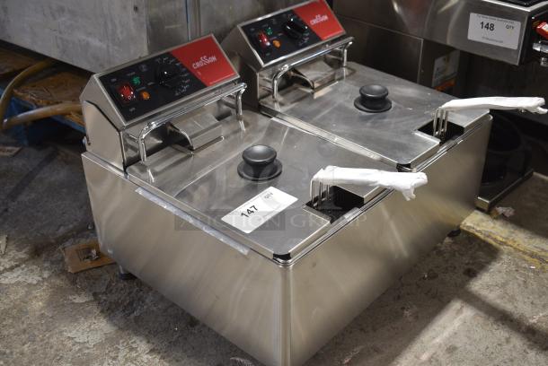 BRAND NEW SCRATCH AND DENT! 2024 Crosson CF-30 Stainless Steel Commercial Countertop Electric Powered 2 Bay Fryer w/ 2 Lids and 2 Metal Baskets. 120 Volts, 1 Phase. - Image 2 of 11