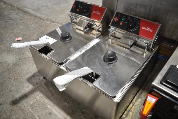 BRAND NEW SCRATCH AND DENT! 2024 Crosson CF-30 Stainless Steel Commercial Countertop Electric Powered 2 Bay Fryer w/ 2 Lids and 2 Metal Baskets. 120 Volts, 1 Phase. - Image 3 of 11