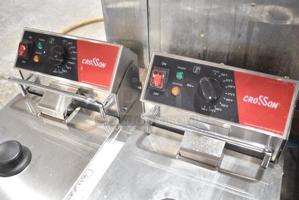 BRAND NEW SCRATCH AND DENT! 2024 Crosson CF-30 Stainless Steel Commercial Countertop Electric Powered 2 Bay Fryer w/ 2 Lids and 2 Metal Baskets. 120 Volts, 1 Phase. - Image 4 of 11