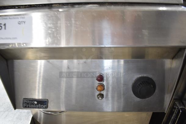 Pitco Frialator Stainless Steel Commercial Floor Style Natural Gas Powered Deep Fat Fryer w/ 2 Metal Fry Baskets on Commercial Casters. - Image 5 of 8