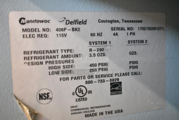 2017 Delfield 406P-BK2 Stainless Steel Commercial Single Door Undercounter Cooler on Commercial Casters. 115 Volts, 1 Phase. Tested and Working! - Image 6 of 7