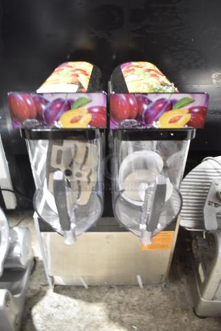 XRJ15LX2 Stainless Steel Commercial Countertop 2 Hopper Slushie Machine. 110-130 Volts, 1 Phase. Tested and Powers On But Does Not Get Cold
