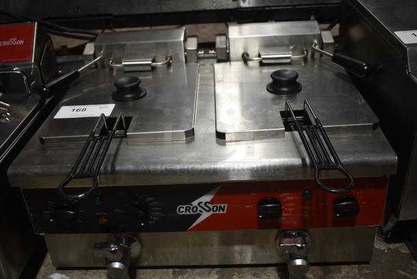 BRAND NEW SCRATCH AND DENT! 2023 Crosson EF-6V-2 Stainless Steel Single Bay Electric Fryer w/ 2 Metal Fry Basket and 2 Lid. 120 Volts, 1 Phase. - Image 1 of 7