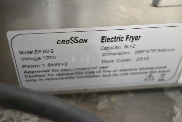 BRAND NEW SCRATCH AND DENT! 2023 Crosson EF-6V-2 Stainless Steel Single Bay Electric Fryer w/ 2 Metal Fry Basket and 2 Lid. 120 Volts, 1 Phase. - Image 6 of 7