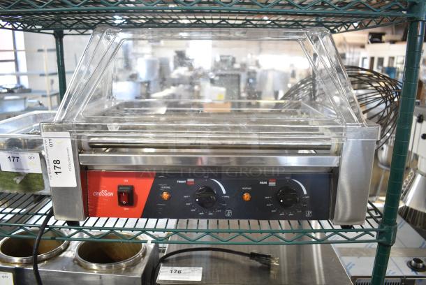 BRAND NEW SCRATCH AND DENT!  2024 Crosson CHD-7S Stainless Steel Countertop Hot Dog Roller w/ Dome Cover. 120 Volts, 1 Phase.  Tested and Gets Warm But Rollers Do Not Move - Image 1 of 6