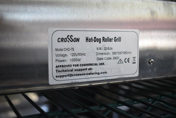 BRAND NEW SCRATCH AND DENT!  2024 Crosson CHD-7S Stainless Steel Countertop Hot Dog Roller w/ Dome Cover. 120 Volts, 1 Phase.  Tested and Gets Warm But Rollers Do Not Move - Image 5 of 6