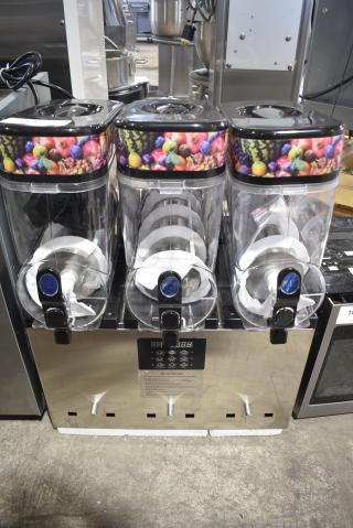 XN360A Stainless Steel Countertop 3 Hopper Slushie Machine. 110 Volts, 1 Phase. Tested and Powers On But Does Not Get Cold