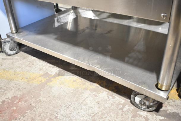 Keating MiraClean Stainless Steel Commercial Chrome Top Flat Top Griddle w/ Under Shelf on Commercial Casters. - Image 5 of 8