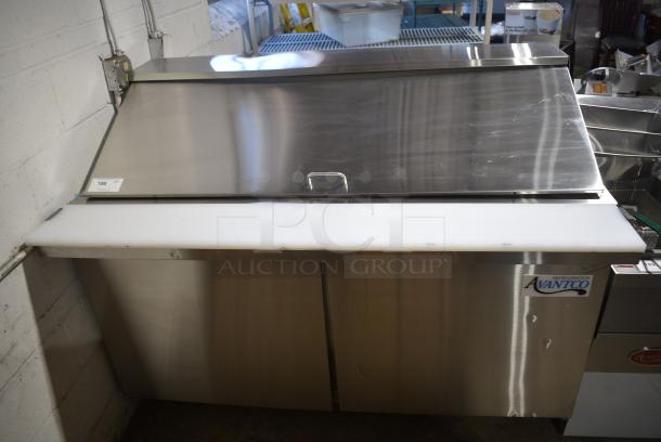 BRAND NEW SCRATCH AND DENT! 2023 Avantco 178SSPT60MHC Stainless Steel Commercial Sandwich Salad Prep Table Bain Marie Mega Top on Commercial Casters. 115 Volts, 1 Phase. Tested and Working! - Image 1 of 7