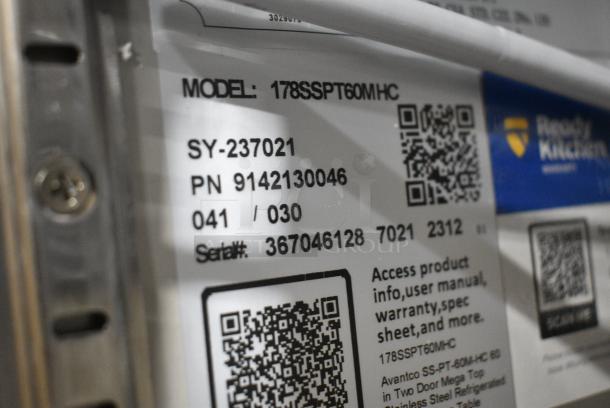 BRAND NEW SCRATCH AND DENT! 2023 Avantco 178SSPT60MHC Stainless Steel Commercial Sandwich Salad Prep Table Bain Marie Mega Top on Commercial Casters. 115 Volts, 1 Phase. Tested and Working! - Image 6 of 7