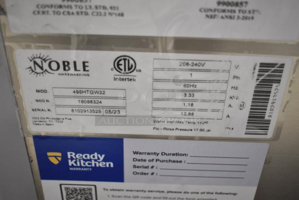 BRAND NEW SCRATCH AND DENT! 2023 Noble 495HTGW22 Stainless Steel Commercial Undercounter Hi Temp High-Temperature Underbar Glass Washer. 208-240 Volts, 1 Phase. - Image 6 of 7