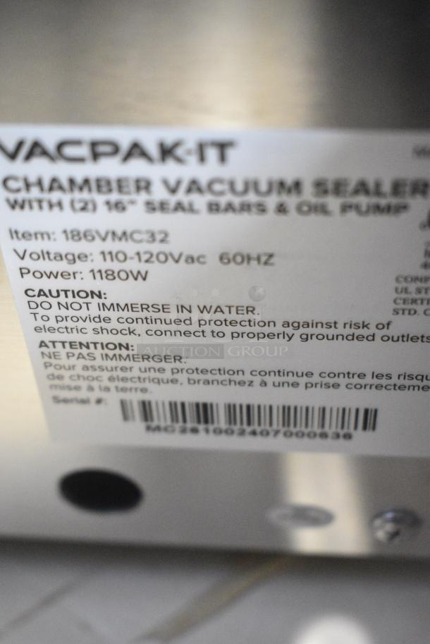 BRAND NEW SCRATCH AND DENT! VacPak-It Stainless Steel Commercial Chamber Vacuum Packaging Machine with Two 16" Seal Bars and Oil Pump. 115 Volts, 1 Phase. Tested and Working! - Image 5 of 5