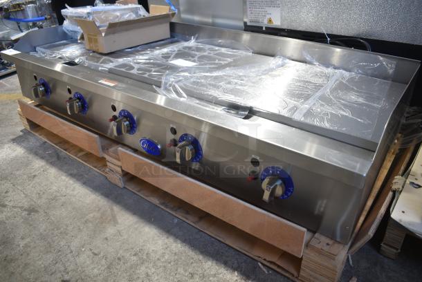 BRAND NEW SCRATCH AND DENT! 2024 Globe GG60TG Stainless Steel 60" Heavy-Duty Gas Countertop Griddle with Thermostatic Controls - 150,000 BTU - Image 3 of 8
