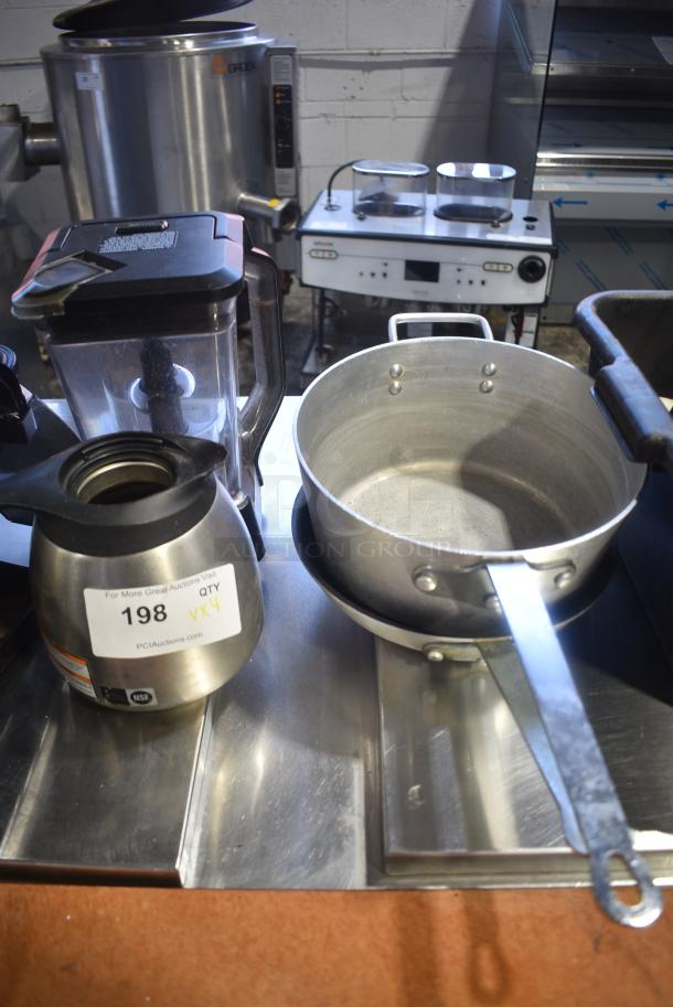 4 Items Including Sauce Pot, Skillet, Poly Blender Pitcher and Metal Coffee Pot. 4 Times Your Bid! - Image 1 of 5