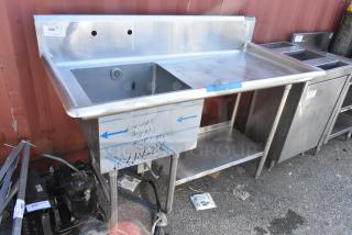 Stainless Steel Single Bay Sink w/ Right Side Drain Board and Under Shelf.
