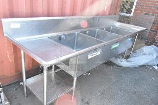 Stainless Steel 3 Bay Power Soak Sink w/ Dual Drain Boards.