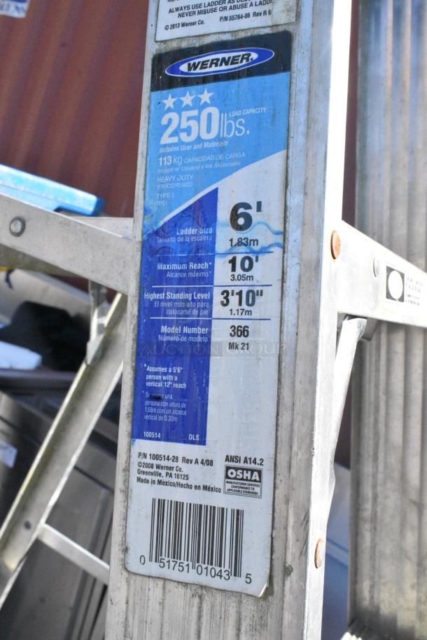 Werner 6' 250 Pound Capacity A Frame Ladder - Image 6 of 6