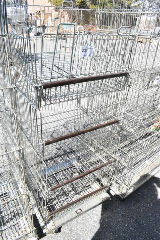 Chrome Finish 4 Tier Basket Style Shelving Unit on Commercial Casters.
