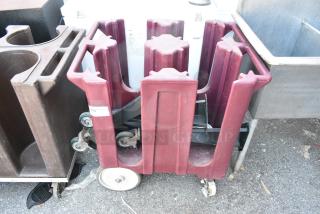 Maroon Poly Dish Cart on Casters.