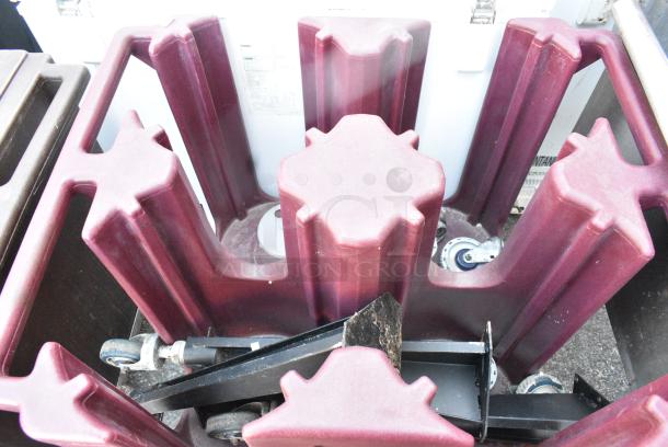 Maroon Poly Dish Cart on Casters. - Image 3 of 4