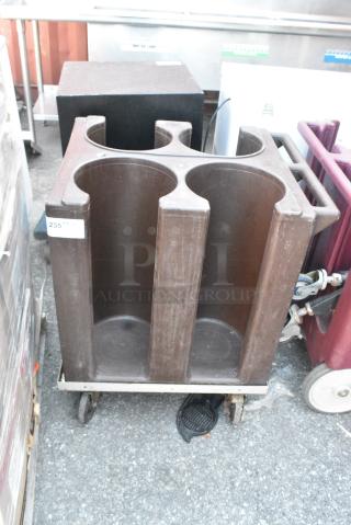 Brown Poly Dish Cart on Casters.
