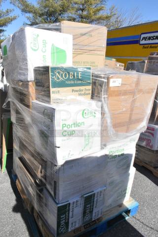 34 BRAND NEW SCRATCH AND DENT! Items Including 127P400B Choice 4 oz. Black Plastic Souffle Cup / Portion Cup - 2500/Case, Dart 90HTPF3R 9" x 9" x 3" White Foam Three-Compartment Square Take Out Container with Hinged Lid - 200/Case, 500COLLAR8BR EcoChoice 8 oz. Kraft Coffee Cup Sleeve / Jacket / Clutch - 1200/Case, 966UPWIDEKFT-500 OneUp by Choice Kraft 2-Ply Wide Interfold 6 1/2" x 8 1/2" Dispenser Napkin - 6000/Case, 966TALLFLDB Choice White Tall-Fold 6" x 13" Dispenser Napkin - 8000/Case, 485UPJ7BK EcoChoice 7 3/4" Black Jumbo Unwrapped Paper Straw - 4800/Case, 500L1020BHT Choice Black Hot Paper Cup Travel Lid with Hinged Tab for 10-24 oz. Standard Cups and 8 oz. Squat Cups - 1000/Case, 127P400B Choice 4 oz. Black Plastic Souffle Cup / Portion Cup - 2500/Case, 346WKFSNSPM Choice White Medium Weight Wrapped Polypropylene Plastic Cutlery Pack with Napkin and Salt / Pepper Packets - 500/Case, 612FFL1230 Choice Foil Steam Table Pan Lid - Full Size - 50/Case, 129MCR24B T-OUT 24oz MICRO RND BLK COMBO 150. 34 Times Your Bid!