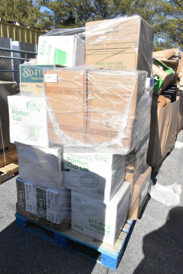 34 BRAND NEW SCRATCH AND DENT! Items Including 127P400B Choice 4 oz. Black Plastic Souffle Cup / Portion Cup - 2500/Case, Dart 90HTPF3R 9" x 9" x 3" White Foam Three-Compartment Square Take Out Container with Hinged Lid - 200/Case, 500COLLAR8BR EcoChoice 8 oz. Kraft Coffee Cup Sleeve / Jacket / Clutch - 1200/Case, 966UPWIDEKFT-500 OneUp by Choice Kraft 2-Ply Wide Interfold 6 1/2" x 8 1/2" Dispenser Napkin - 6000/Case, 966TALLFLDB Choice White Tall-Fold 6" x 13" Dispenser Napkin - 8000/Case, 485UPJ7BK EcoChoice 7 3/4" Black Jumbo Unwrapped Paper Straw - 4800/Case, 500L1020BHT Choice Black Hot Paper Cup Travel Lid with Hinged Tab for 10-24 oz. Standard Cups and 8 oz. Squat Cups - 1000/Case, 127P400B Choice 4 oz. Black Plastic Souffle Cup / Portion Cup - 2500/Case, 346WKFSNSPM Choice White Medium Weight Wrapped Polypropylene Plastic Cutlery Pack with Napkin and Salt / Pepper Packets - 500/Case, 612FFL1230 Choice Foil Steam Table Pan Lid - Full Size - 50/Case, 129MCR24B T-OUT 24oz MICRO RND BLK COMBO 150. 34 Times Your Bid! - Image 2 of 21