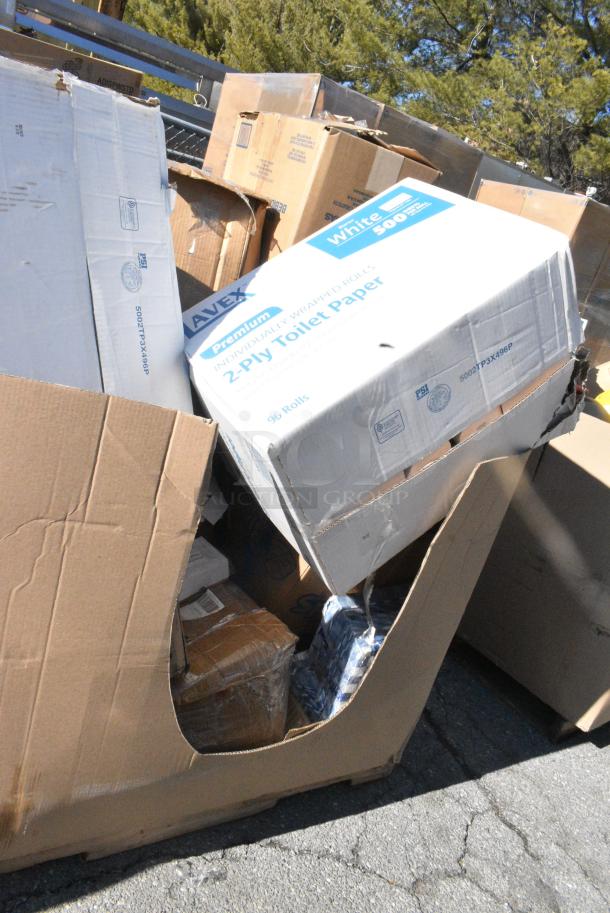 12 BRAND NEW SCRATCH AND DENT! Items Including 5002TP3X496P Lavex Premium 3 1/2" x 4 1/2" Individually Wrapped 2-Ply Standard 500 Sheet Toilet Paper Roll - 96/Case, Dart 20J16 20 oz. White Customizable Foam Cup - 500/Case, 795PTOKFT3 Choice Kraft Microwavable Folded Paper #3 Take-Out Container 7 3/4" x 5 1/2" x 2 1/2" - 200/Case. 12 Times Your Bid! - Image 5 of 12