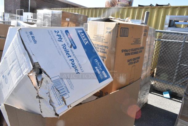 12 BRAND NEW SCRATCH AND DENT! Items Including 5002TP3X496P Lavex Premium 3 1/2" x 4 1/2" Individually Wrapped 2-Ply Standard 500 Sheet Toilet Paper Roll - 96/Case, Dart 20J16 20 oz. White Customizable Foam Cup - 500/Case, 795PTOKFT3 Choice Kraft Microwavable Folded Paper #3 Take-Out Container 7 3/4" x 5 1/2" x 2 1/2" - 200/Case. 12 Times Your Bid! - Image 6 of 12