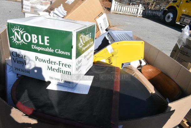 13 BRAND NEW SCRATCH AND DENT! Items Including 5002DNAP Choice White 2-Ply Dinner Napkin 17" x 15" - 3000/Case, 394365M Noble Products Powder-Free Disposable Clear Vinyl Gloves for Foodservice - Medium - 1000/Case, 966UPWIDEKFT OneUp by Choice Kraft 2-Ply Wide Interfold 6 1/2" x 8 1/2" Dispenser Napkin - 6000/Case, 485UJ7TN Choice 7 3/4" Jumbo Clear Unwrapped Straw. 13 Times Your Bid! - Image 3 of 12