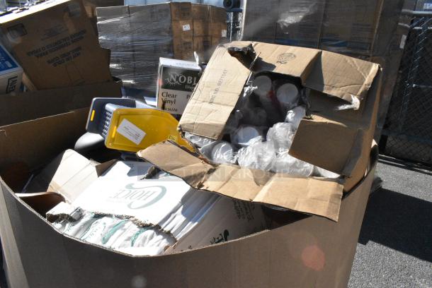 13 BRAND NEW SCRATCH AND DENT! Items Including 5002DNAP Choice White 2-Ply Dinner Napkin 17" x 15" - 3000/Case, 394365M Noble Products Powder-Free Disposable Clear Vinyl Gloves for Foodservice - Medium - 1000/Case, 966UPWIDEKFT OneUp by Choice Kraft 2-Ply Wide Interfold 6 1/2" x 8 1/2" Dispenser Napkin - 6000/Case, 485UJ7TN Choice 7 3/4" Jumbo Clear Unwrapped Straw. 13 Times Your Bid! - Image 5 of 12