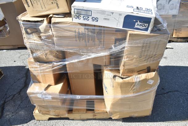 16 BRAND NEW SCRATCH AND DENT! Items Including 395RP09 EcoChoice No PFAS Added Bamboo / Bagasse Blend 9" Plate - 500/Case, Solo Ultra Clear&#8482; TD24 24 oz. Customizable Clear PET Plastic Cold Cup - 600/Case 760TD24, 164INDNATRST Wood Backrest Antique Natural for Barchair. 16 Times Your Bid! - Image 2 of 12