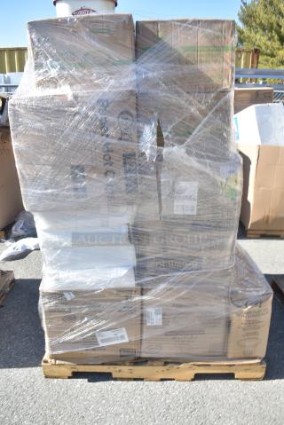28 BRAND NEW SCRATCH AND DENT! Items Including 130WBKFORKH Choice Black Heavy Weight Wrapped Polystyrene Plastic Fork - 1000/Case, 500LFLAT Choice Clear Flat Lid with Straw Slot - 9, 12, 16, 20, and 24 oz. - 1000/Case, 130BKFKSNSPX500 Choice Black Extra Heavy Weight Wrapped Polystyrene Plastic Cutlery Pack with Napkin and Salt and Pepper Packets - 500/Case, 795KFTL50PLA EcoChoice 44-50 oz. Round Compostable PLA Take-Out Lid - 300/Case, Herc Trash Bag. 28 Times Your Bid!