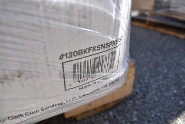 28 BRAND NEW SCRATCH AND DENT! Items Including 130WBKFORKH Choice Black Heavy Weight Wrapped Polystyrene Plastic Fork - 1000/Case, 500LFLAT Choice Clear Flat Lid with Straw Slot - 9, 12, 16, 20, and 24 oz. - 1000/Case, 130BKFKSNSPX500 Choice Black Extra Heavy Weight Wrapped Polystyrene Plastic Cutlery Pack with Napkin and Salt and Pepper Packets - 500/Case, 795KFTL50PLA EcoChoice 44-50 oz. Round Compostable PLA Take-Out Lid - 300/Case, Herc Trash Bag. 28 Times Your Bid! - Image 7 of 12