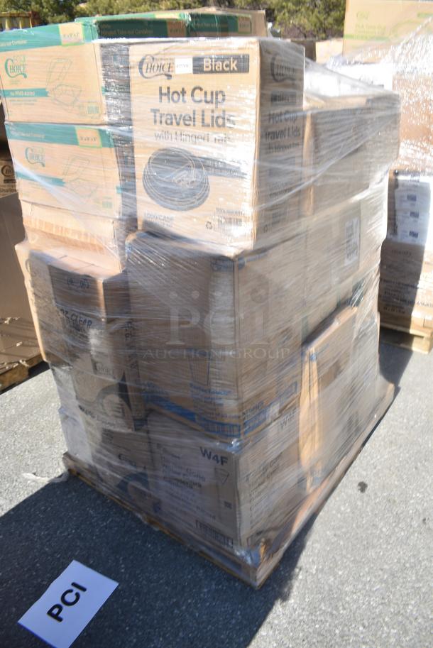 35 BRAND NEW SCRATCH AND DENT! Items Including 500CC24 Choice Clear PET Customizable Plastic Cold Cup - 24 oz. - 600/Case, 500L1020BHT Choice Black Hot Paper Cup Travel Lid with Hinged Tab for 10-24 oz. Standard Cups and 8 oz. Squat Cups - 1000/Case, 129MCR16B Choice 16 oz. Black 6 1/4" Round Microwavable Heavy Weight Container with Lid - 150/Case, 395TO991 EcoChoice 9" x 9" x 3" Compostable No PFAS Added Bamboo / Bagasse 1 Compartment Take-Out Box - 200/Case, 500L1020BHT Choice Black Hot Paper Cup Travel Lid with Hinged Tab for 10-24 oz. Standard Cups and 8 oz. Squat Cups - 1000/Case, 128HD12COMBO Choice Heavy Duty 12 oz. Microwavable Translucent Plastic Deli Container and Lid Combo Pack - 240/Case. 35 Times Your Bid! - Image 2 of 16