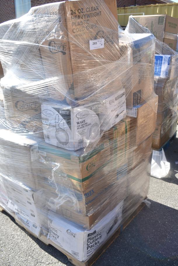 30 BRAND NEW SCRATCH AND DENT! Items Including 347RP10WHSS Visions Wave 10" White Plastic Plate - 144/Case, 130BFORKWP Choice Individually Wrapped Medium Weight Black Polypropylene Plastic Fork - 1000/Case, 500CC24HD 24 oz. Plastic Cold Cup - Designed for Use Without Lids - 600/Case, 3 130BFORK Choice Individually Wrapped Medium Weight Black Polypropylene Plastic Fork - 1000/Case, Choice Poly Gloves, 129MCR16B Choice 16 oz. Black 6 1/4" Round Microwavable Heavy Weight Container with Lid - 150/Case, Choice Deli Sheet. 30 Times Your Bid! - Image 3 of 19
