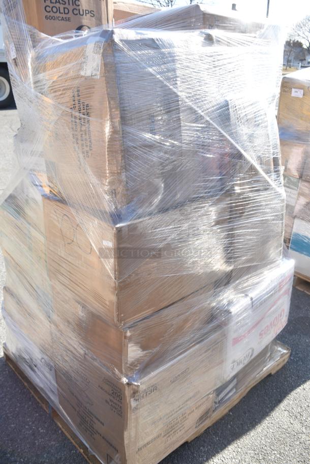 30 BRAND NEW SCRATCH AND DENT! Items Including 347RP10WHSS Visions Wave 10" White Plastic Plate - 144/Case, 130BFORKWP Choice Individually Wrapped Medium Weight Black Polypropylene Plastic Fork - 1000/Case, 500CC24HD 24 oz. Plastic Cold Cup - Designed for Use Without Lids - 600/Case, 3 130BFORK Choice Individually Wrapped Medium Weight Black Polypropylene Plastic Fork - 1000/Case, Choice Poly Gloves, 129MCR16B Choice 16 oz. Black 6 1/4" Round Microwavable Heavy Weight Container with Lid - 150/Case, Choice Deli Sheet. 30 Times Your Bid! - Image 4 of 19
