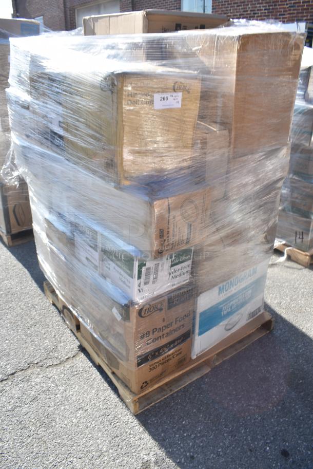 33 BRAND NEW SCRATCH AND DENT! Items Including 612558HD Choice 8" Round Heavy Weight Foil Take-Out Pan - 500/Case, 2 612FFL1230 Choice Foil Steam Table Pan Lid - Full Size - 50/Case, 128HDLDBULK Choice Heavy Duty Microwavable Translucent Plastic Deli Container Lid - 480/Case, 395TO991 Choice Heavy Duty Microwavable Translucent Plastic Deli Container Lid - 480/Case, 966TALLFLDB Choice White Tall-Fold 6" x 13" Dispenser Napkin - 8000/Case, 500LFLAT Choice Clear Flat Lid with Straw Slot - 9, 12, 16, 20, and 24 oz. - 1000/Case, 795PTOKFT8 Choice Kraft Microwavable Folded Paper #8 Take-Out Container 6" x 4 3/4" x 2 1/2" - 300/Cas. 33 Times Your Bid! - Image 3 of 15