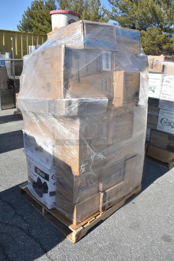 30 BRAND NEW SCRATCH AND DENT! Items Including 129MCS38B Choice 38 oz. Black Rectangular Microwavable Heavy Weight Container with Lid 8 3/4" x 6 1/4" x 2" - 150/Case, 795PTOBK3 Choice 7 3/4" x 5 1/2" x 2 1/2" Black Microwavable Folded Paper #3 Take-Out Container - 200/Case, 2 129MCR24B Choice 24 oz. Black Round Microwavable Heavy Weight Container with Lid 7 1/4" - 150/Case, 500L8B Choice 8 oz. Tall Black Hot Paper Cup Travel Lid - 1000/Case. 30 Times Your Bid! - Image 2 of 14