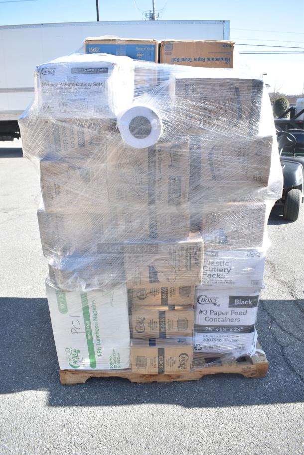 30 BRAND NEW SCRATCH AND DENT! Items Including 129MCS38B Choice 38 oz. Black Rectangular Microwavable Heavy Weight Container with Lid 8 3/4" x 6 1/4" x 2" - 150/Case, 795PTOBK3 Choice 7 3/4" x 5 1/2" x 2 1/2" Black Microwavable Folded Paper #3 Take-Out Container - 200/Case, 2 129MCR24B Choice 24 oz. Black Round Microwavable Heavy Weight Container with Lid 7 1/4" - 150/Case, 500L8B Choice 8 oz. Tall Black Hot Paper Cup Travel Lid - 1000/Case. 30 Times Your Bid! - Image 4 of 14